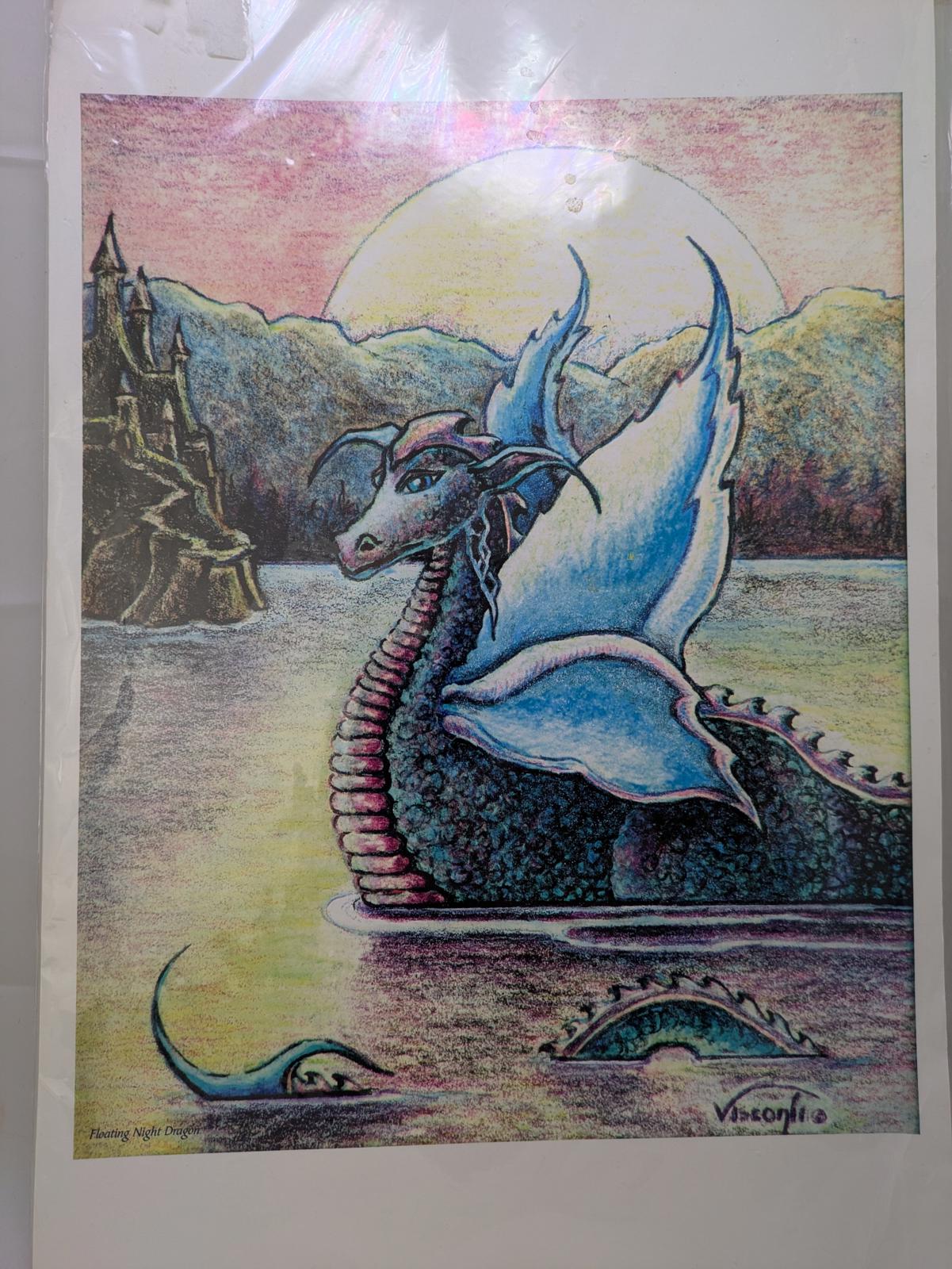 Floating Night Dragon – Fantasy Dragon Artwork by Vicki Visconti – Large Print