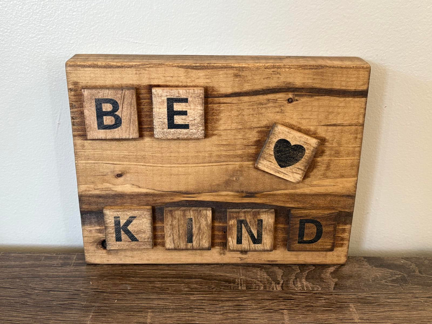 Rustic Wooden 'Be Kind' Plaque with Heart Accent