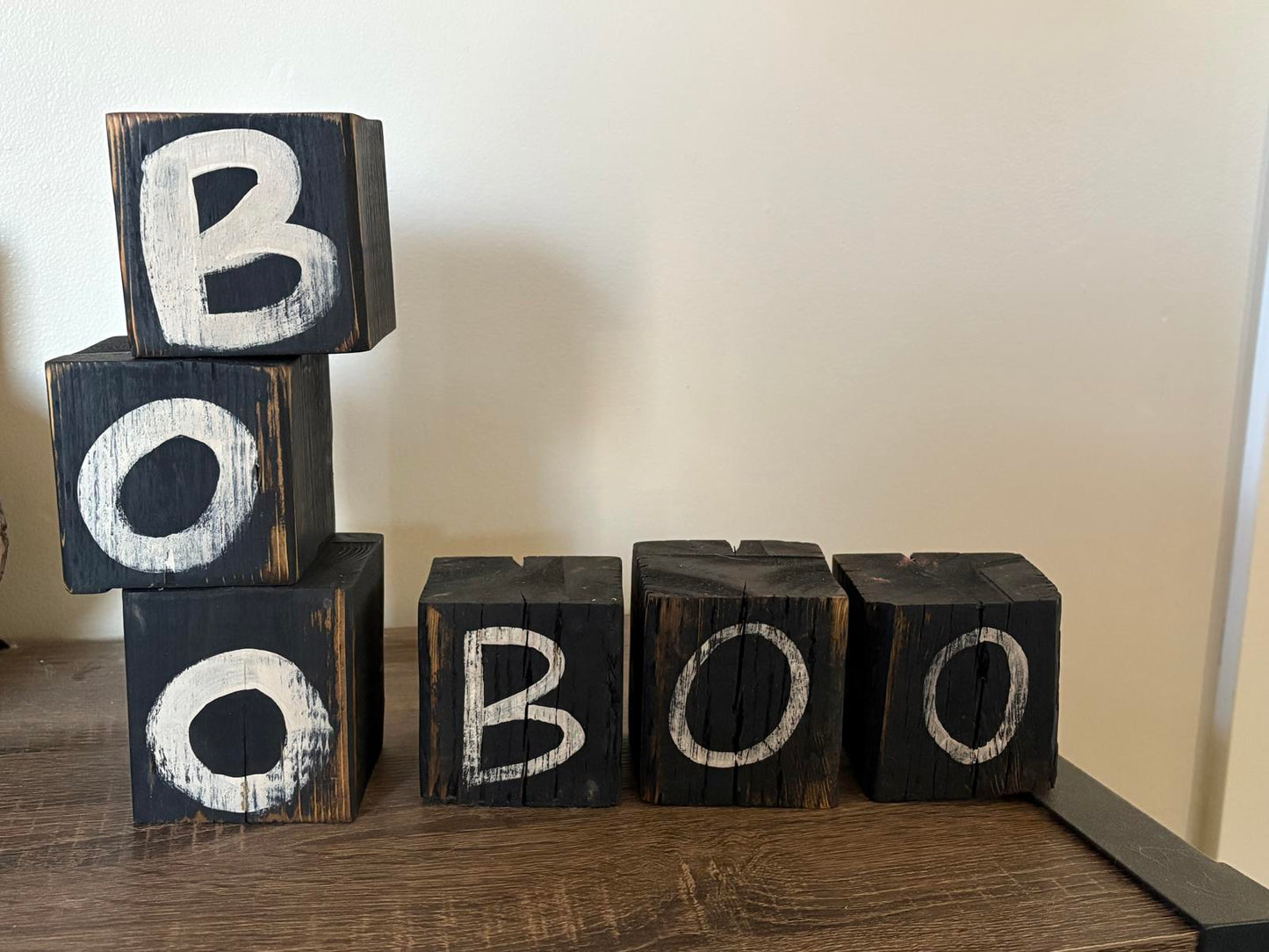 Rustic Wooden Halloween 'BOO' Decorative Blocks