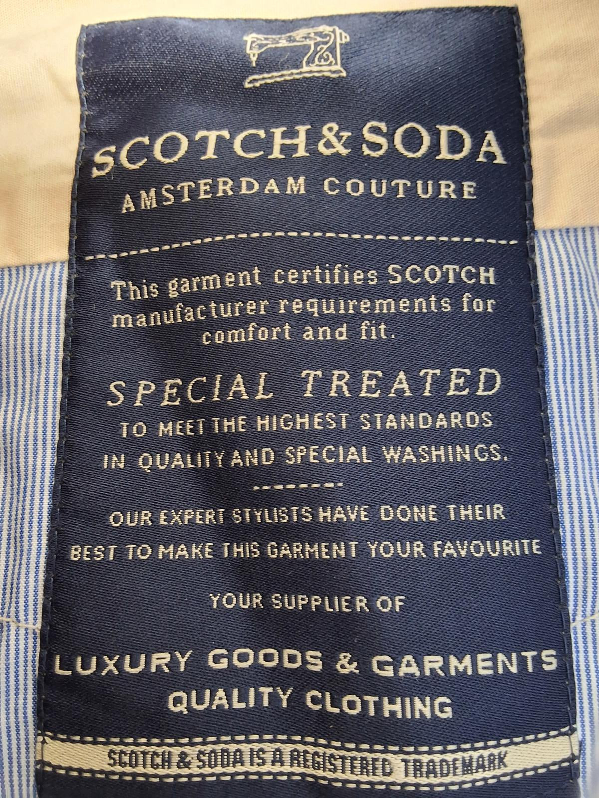 Men's L Scotch and Soda Snap-Button Dress Shirt Blue and White Vertical Stripes