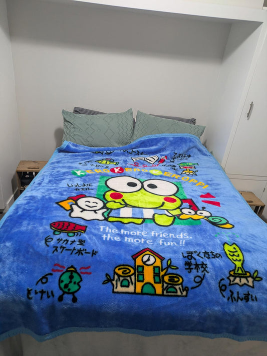 Vintage Sanrio Keroppi Plush Blue Blanket Throw
