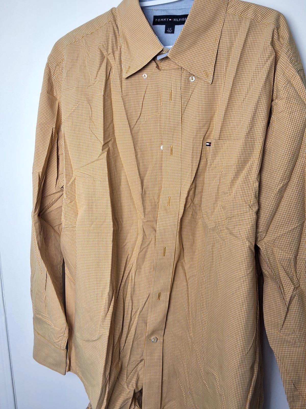 Men's L Tommy Hilfiger button Up long sleeve  Checkered - Yellow and White