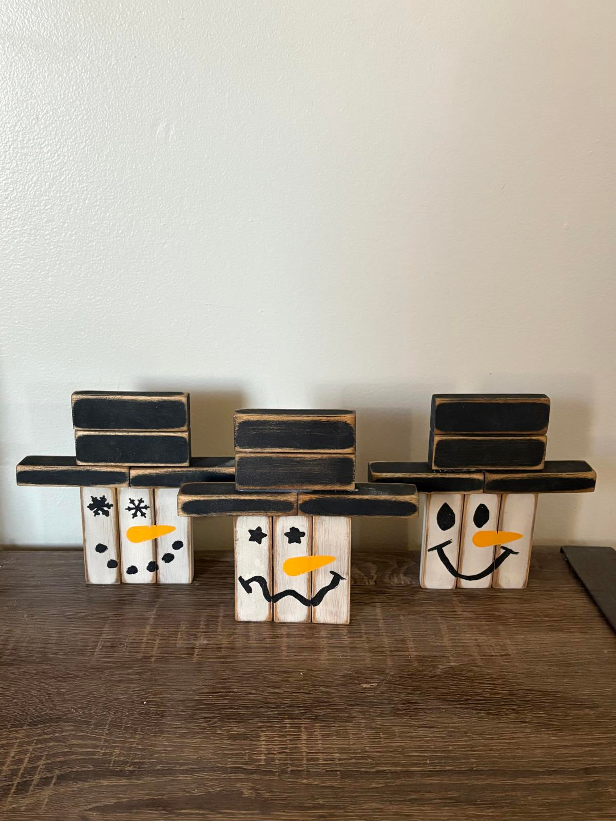 Wooden Snowman Decorative Blocks - Holiday Seasonal Props