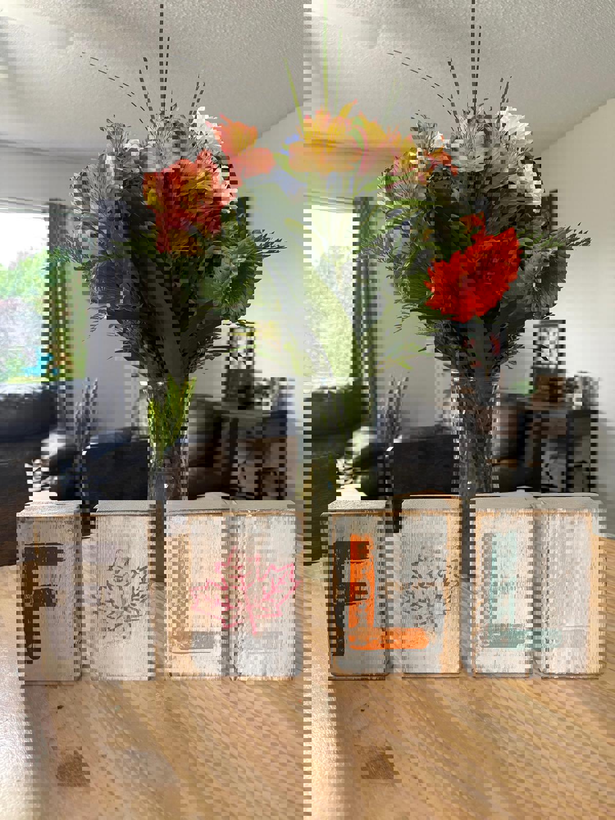 Rustic Wooden FALL Block Set with Autumn Leaf Accent