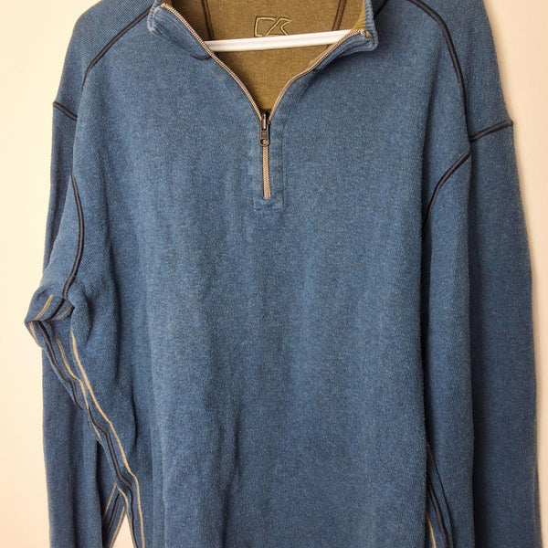 Men's L Cutter & Buck Reversible knit Pullover Blue and Olive