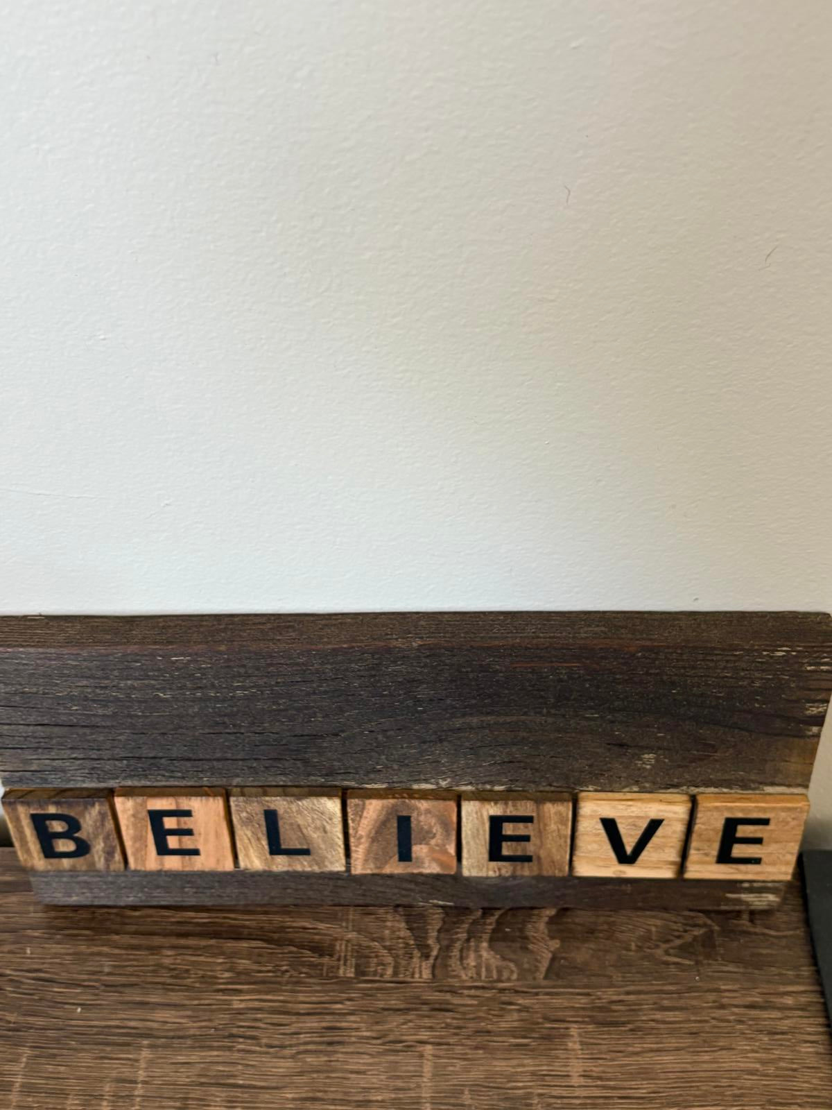 Rustic Wooden 'BELIEVE' Decorative Plaque