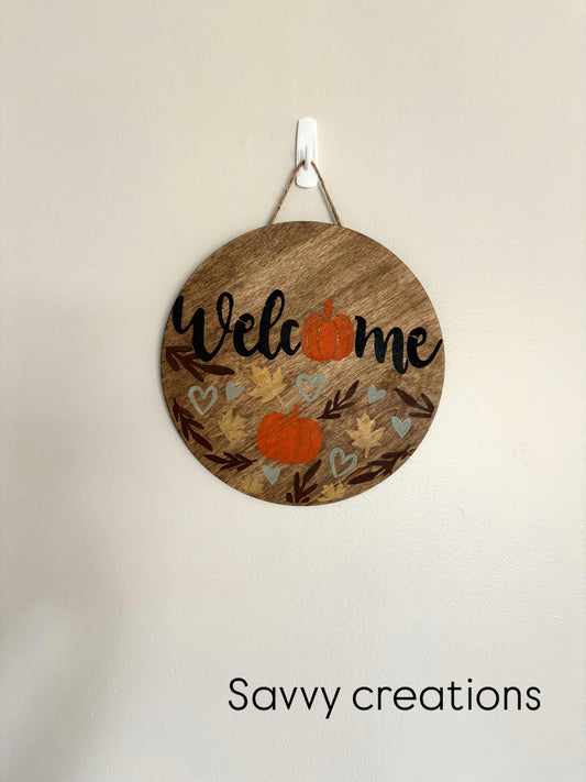 Welcome Autumn Wooden Wall Sign with Pumpkin Design