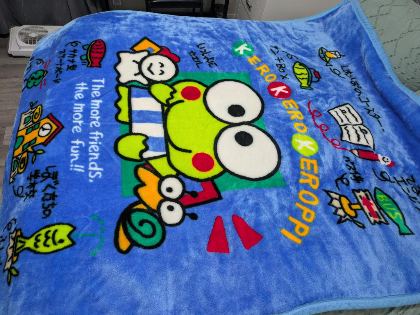 Vintage Sanrio Keroppi Plush Blue Blanket Throw