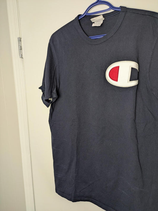 Champion Men's Black T-Shirt with Bold Chest Logo - Casual Coolness!