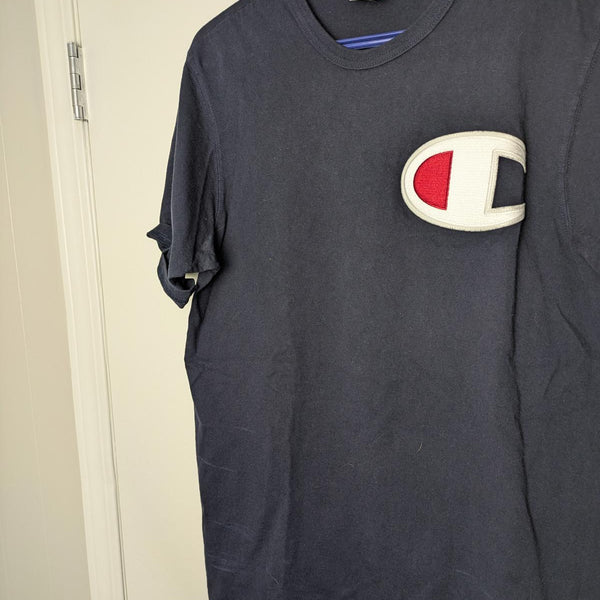 Champion Men's Black T-Shirt with Bold Chest Logo - Casual Coolness!