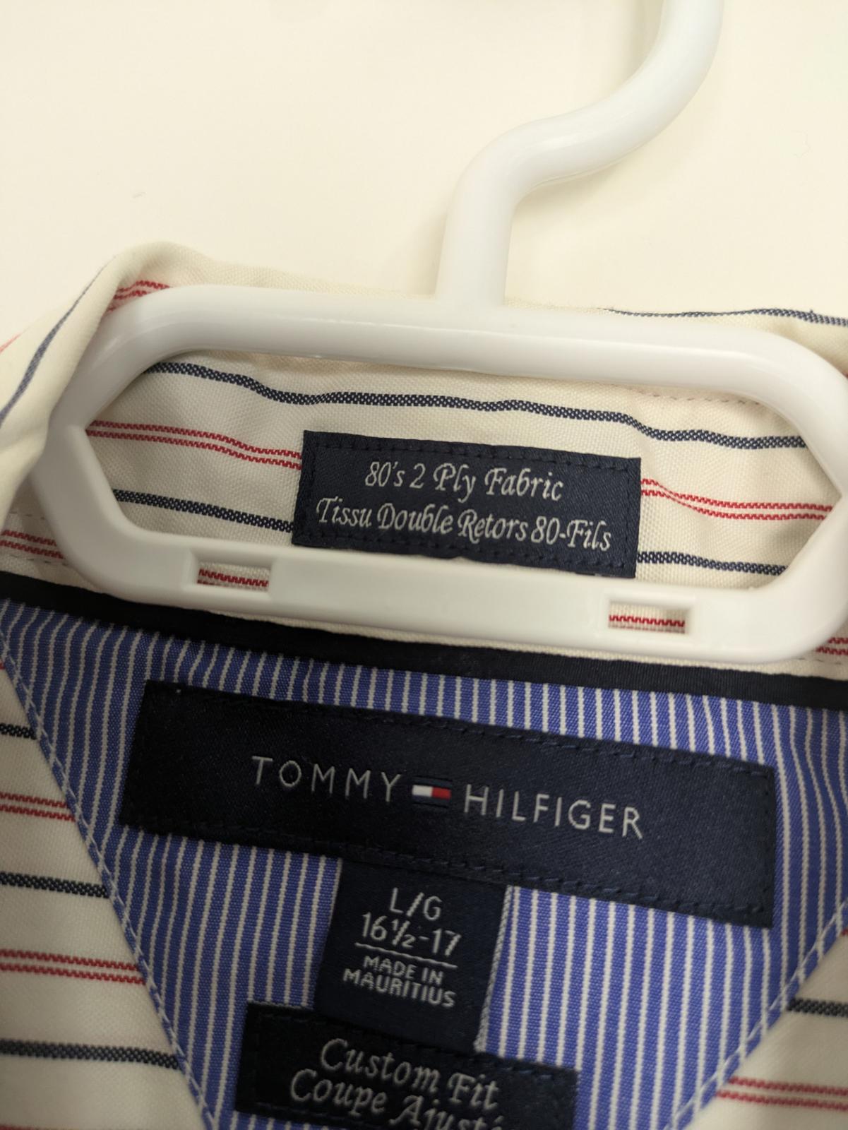 Tommy Hilfiger Men's Custom Fit Striped Dress Shirt L/G 16.5-17
