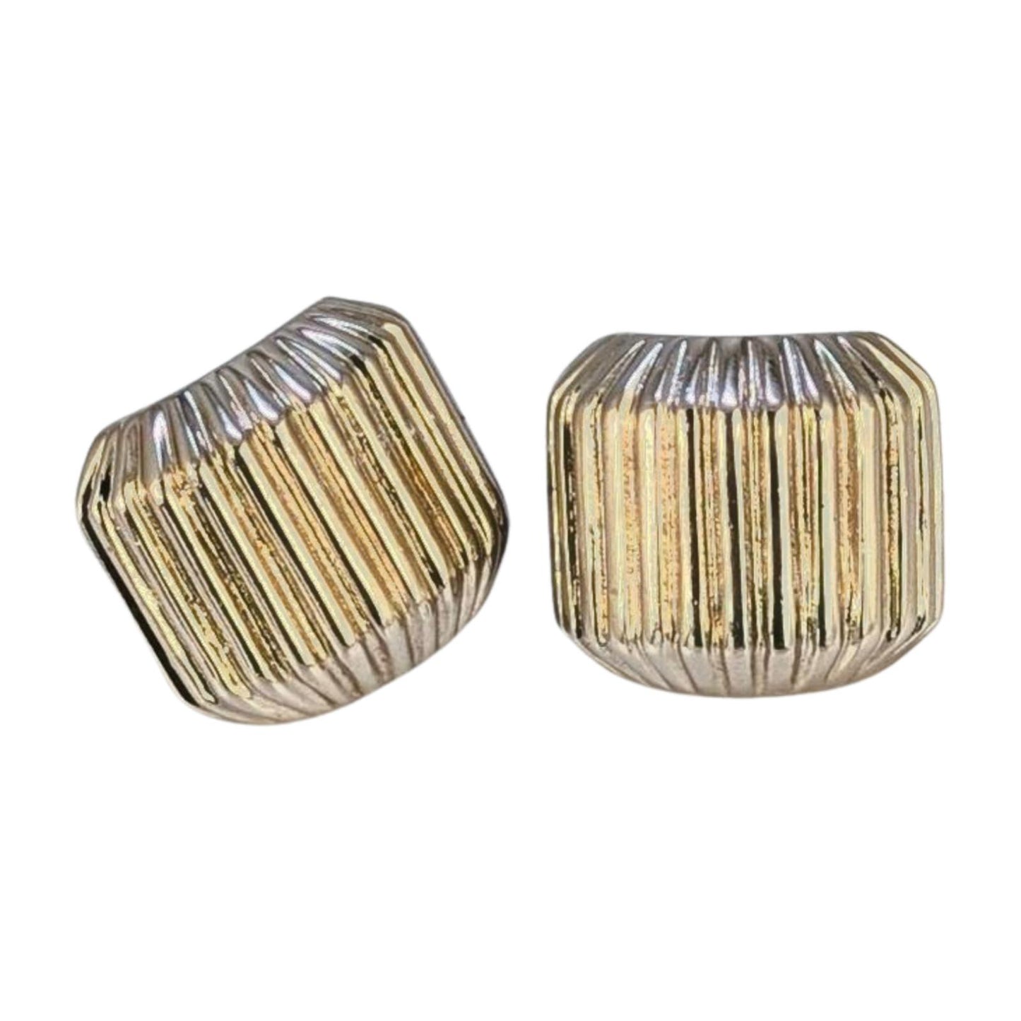 Vintage Two-Tone Ribbed Clip-On Earrings and Twisted Chain Set - Fifth Avenue