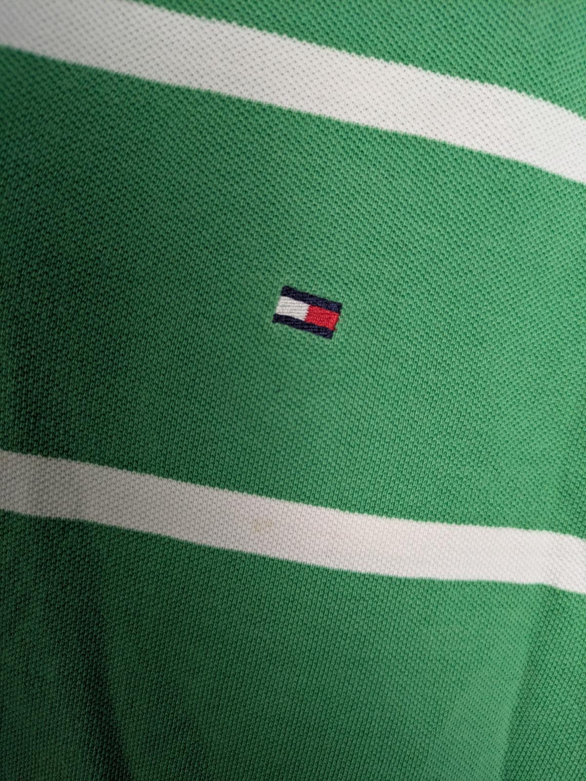 Men's L Tommy Hilfiger  Short Sleeve Collared Knit - Striped - Green, White