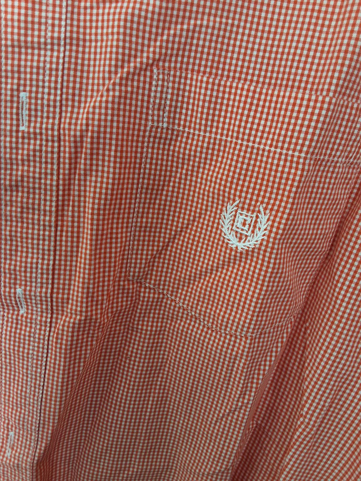Men's L Chaps Long sleeve Button up, Custom Fit Checkered - Peach, White