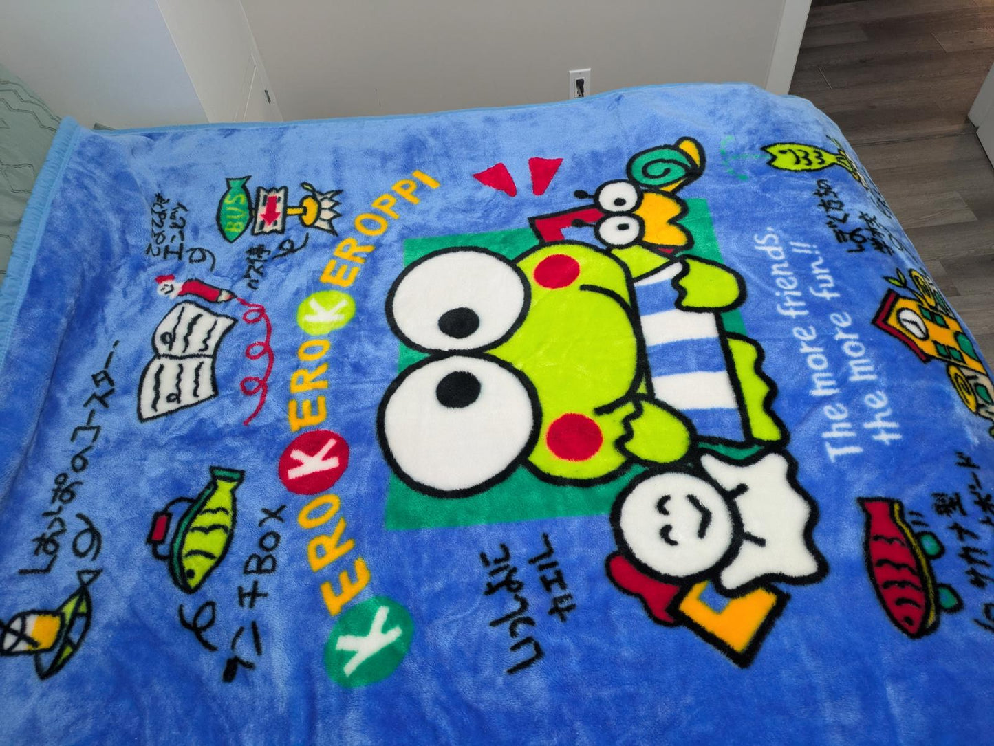 Vintage Sanrio Keroppi Plush Blue Blanket Throw