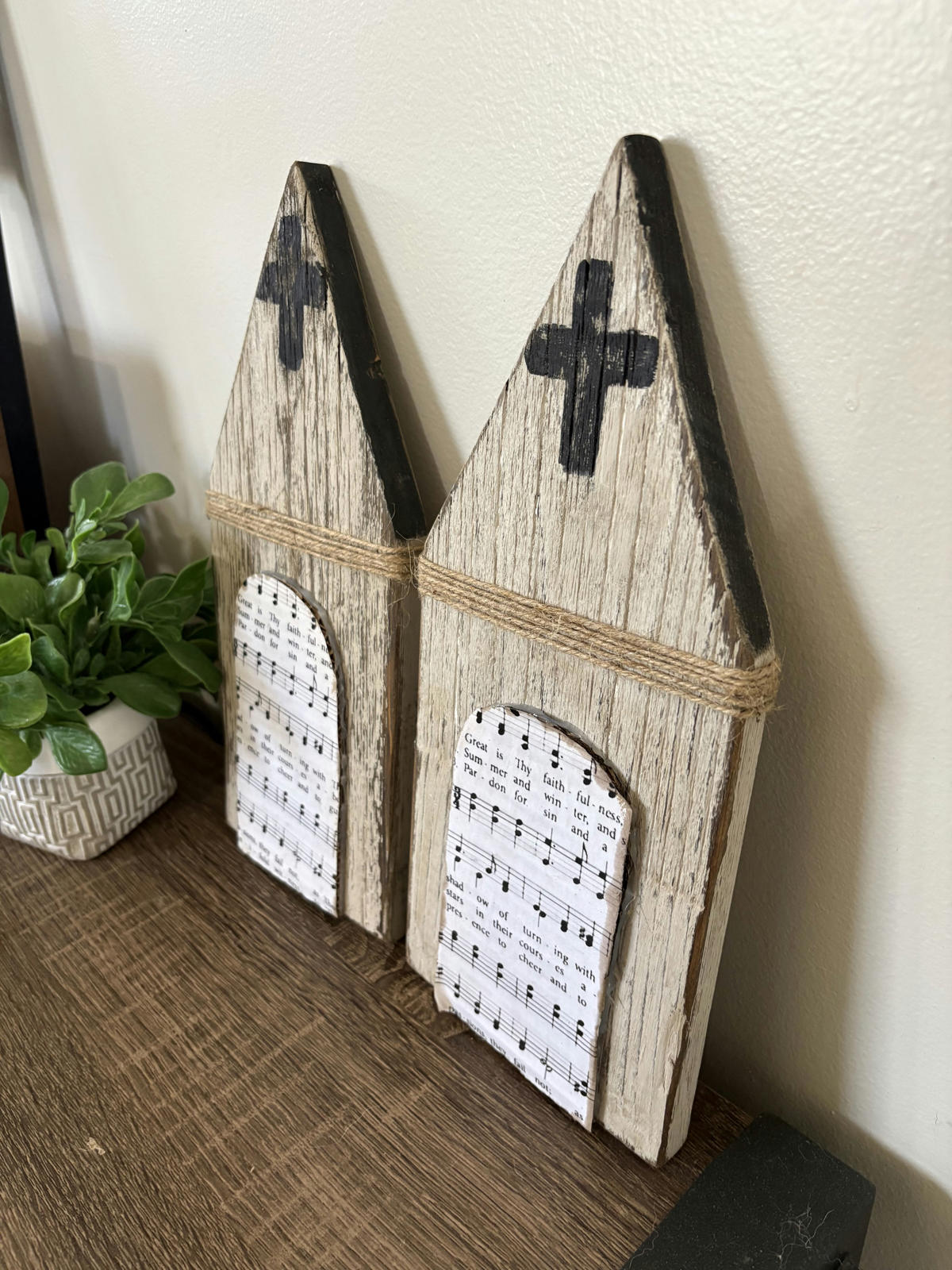Rustic Wooden Church Decorative Accents Set of 2