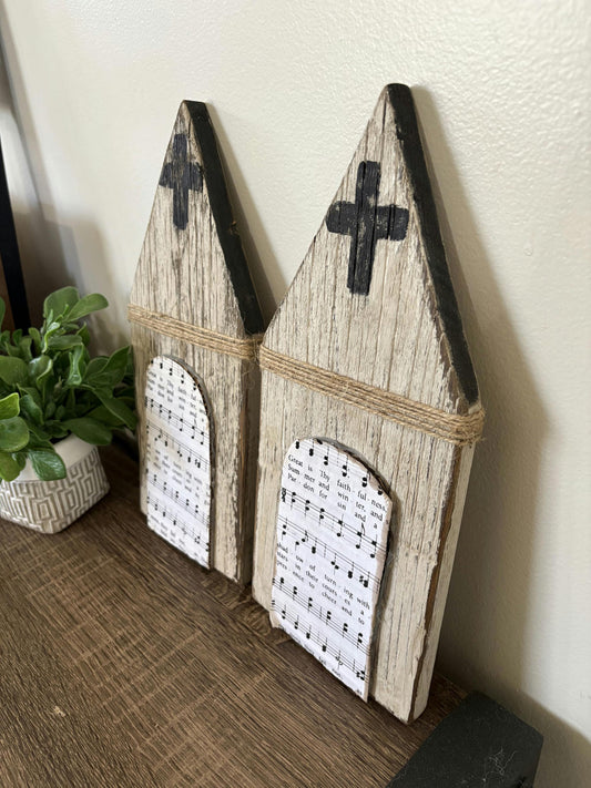 Rustic Wooden Church Decorative Accents Set of 2