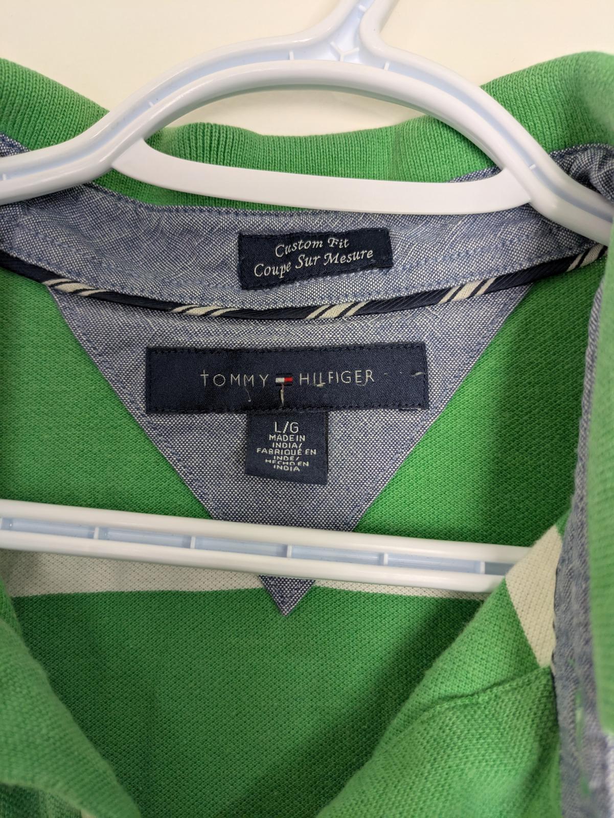 Men's L Tommy Hilfiger  Short Sleeve Collared Knit - Striped - Green, White