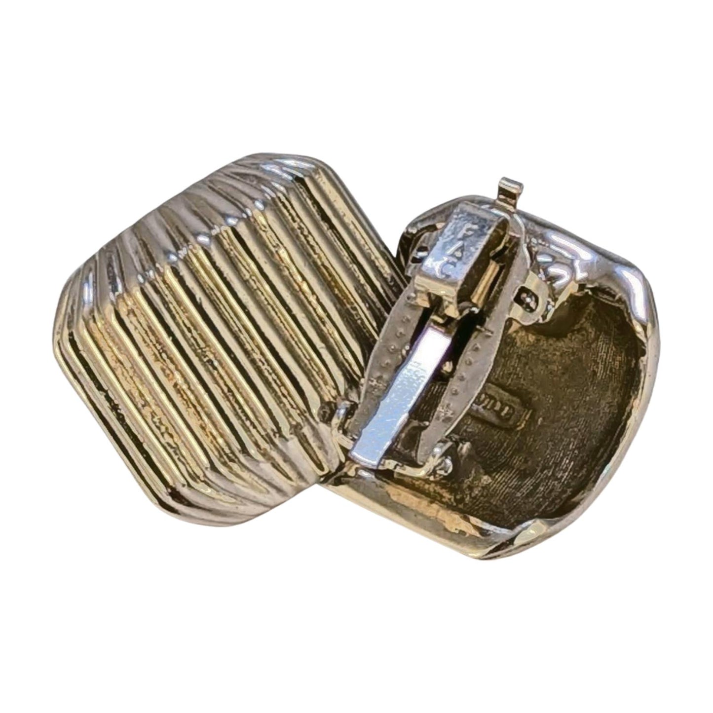 Vintage Two-Tone Ribbed Clip-On Earrings and Twisted Chain Set - Fifth Avenue