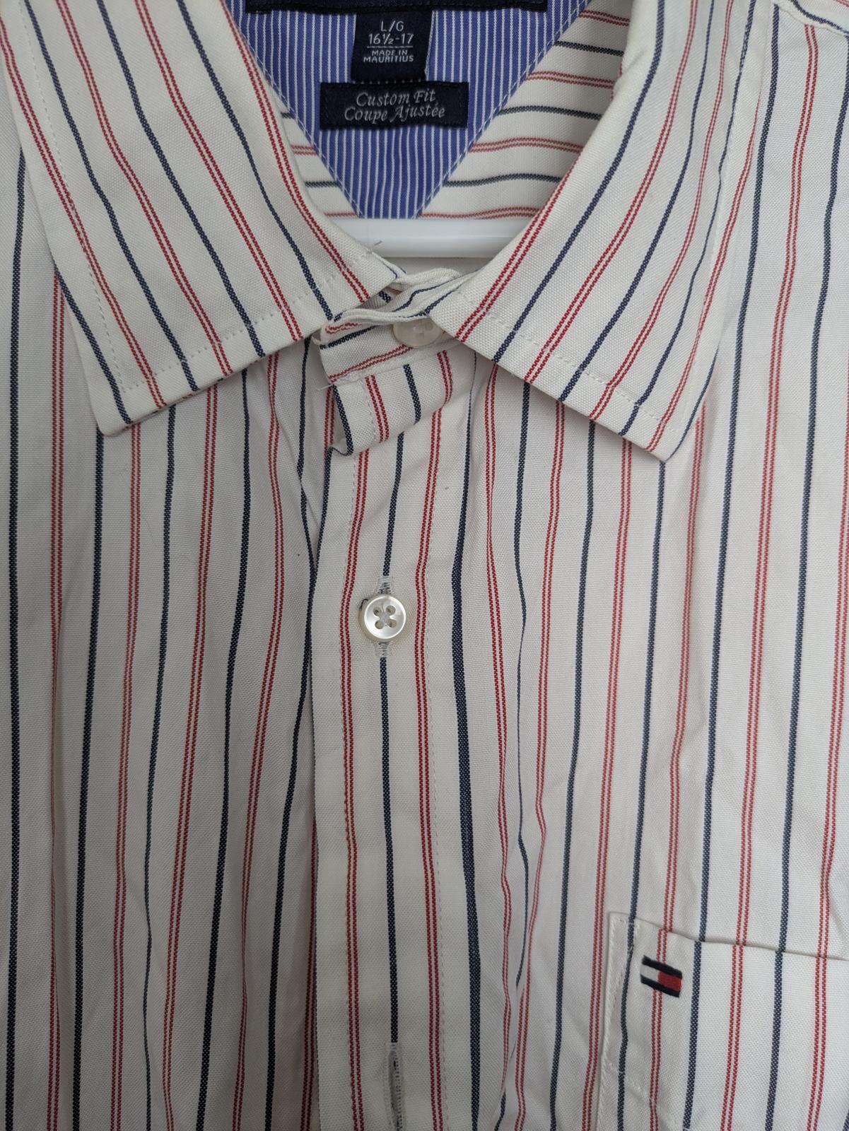 Tommy Hilfiger Men's Custom Fit Striped Dress Shirt L/G 16.5-17