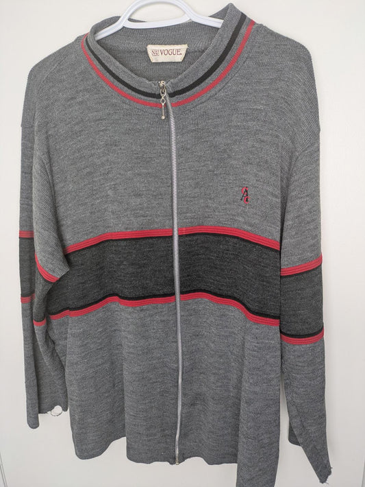 Nu Vogue Classic Grey Zip-Up Sweater with Red Accents