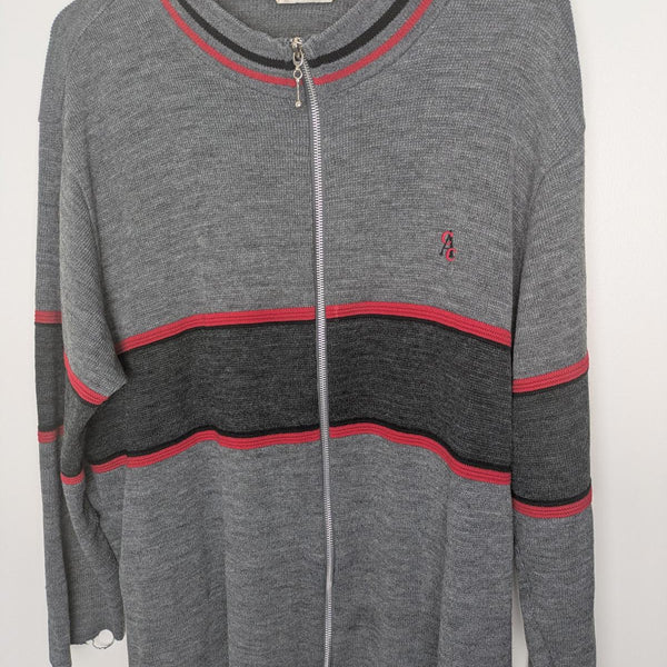 Nu Vogue Classic Grey Zip-Up Sweater with Red Accents