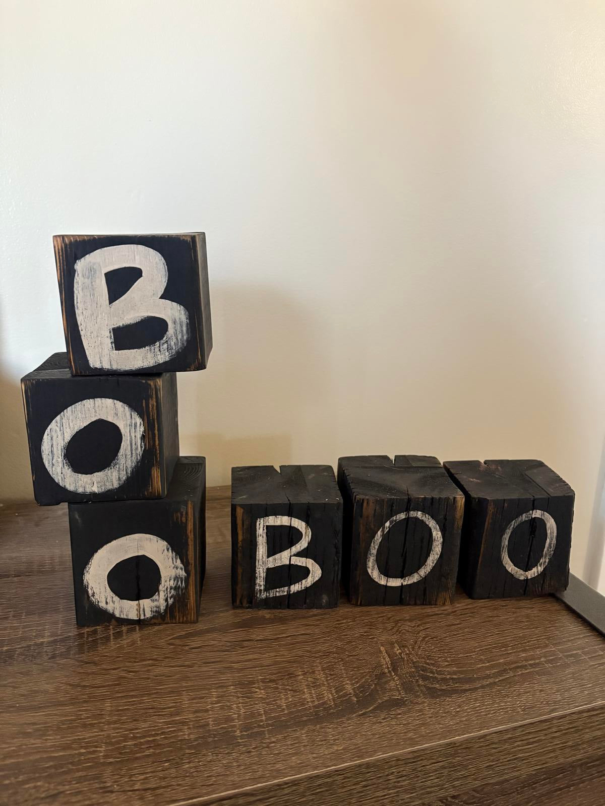 Rustic Wooden Halloween 'BOO' Decorative Blocks