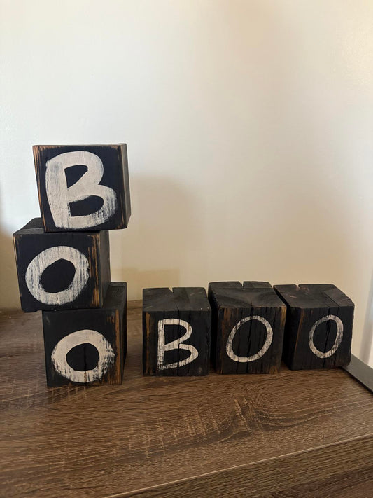 Rustic Wooden Halloween 'BOO' Decorative Blocks