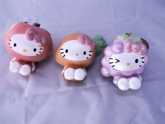 Set of 3 Hello Kitty Fruit-Themed Squishy Keychains