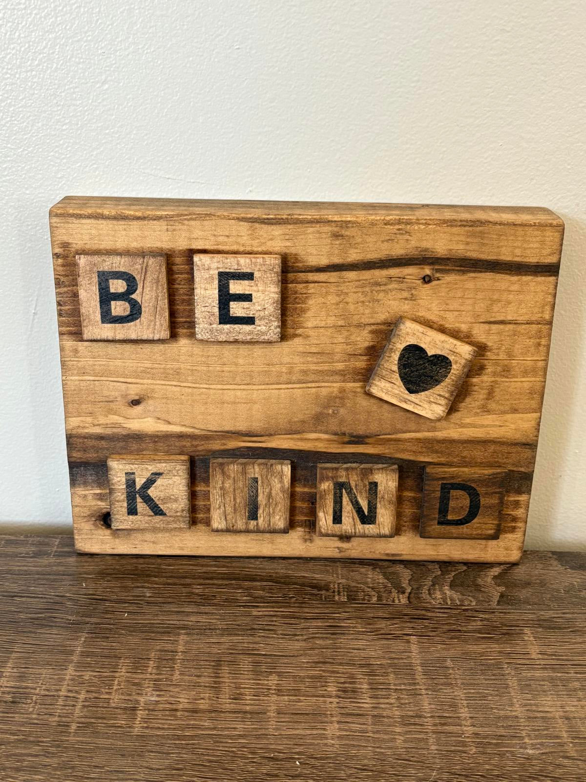 Rustic Wooden 'Be Kind' Plaque with Heart Accent