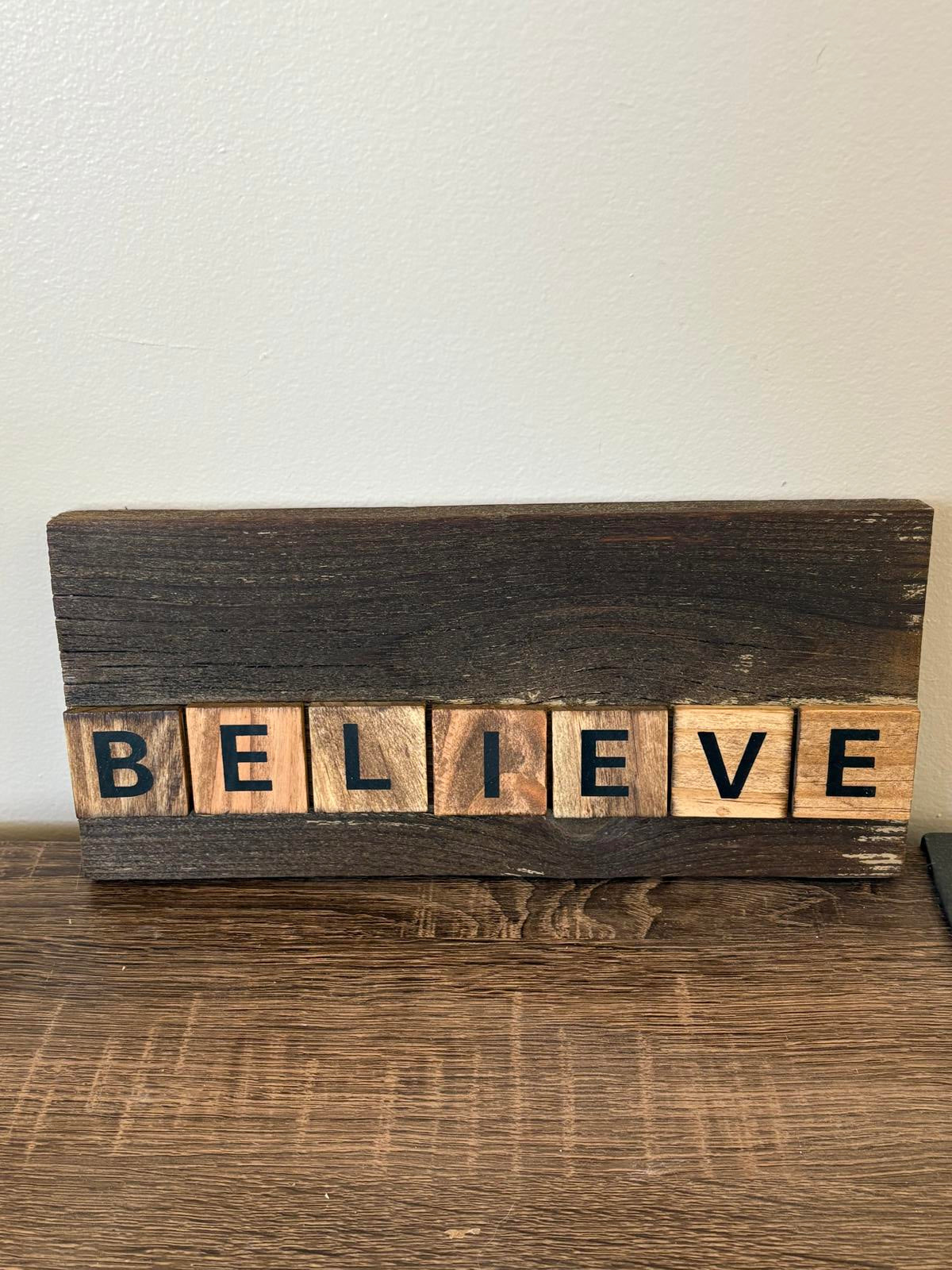 Rustic Wooden 'BELIEVE' Decorative Plaque