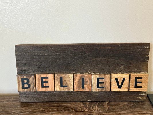 Rustic Wooden 'BELIEVE' Decorative Plaque