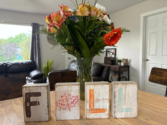Rustic Wooden FALL Block Set with Autumn Leaf Accent