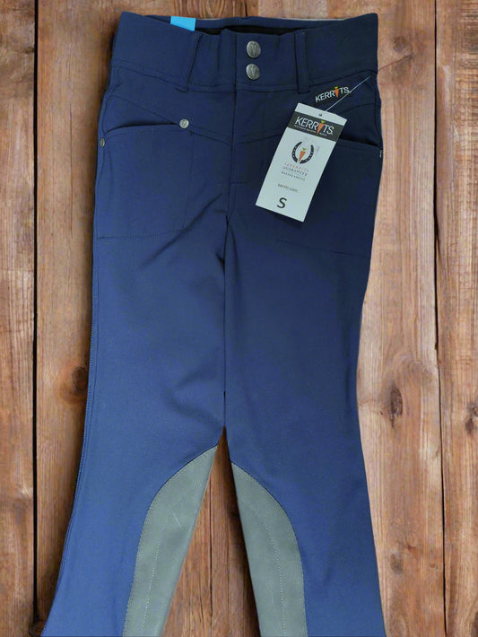 Kerrits Cross Over Knee Patch Breech – Kids Size Small – Navy Blue