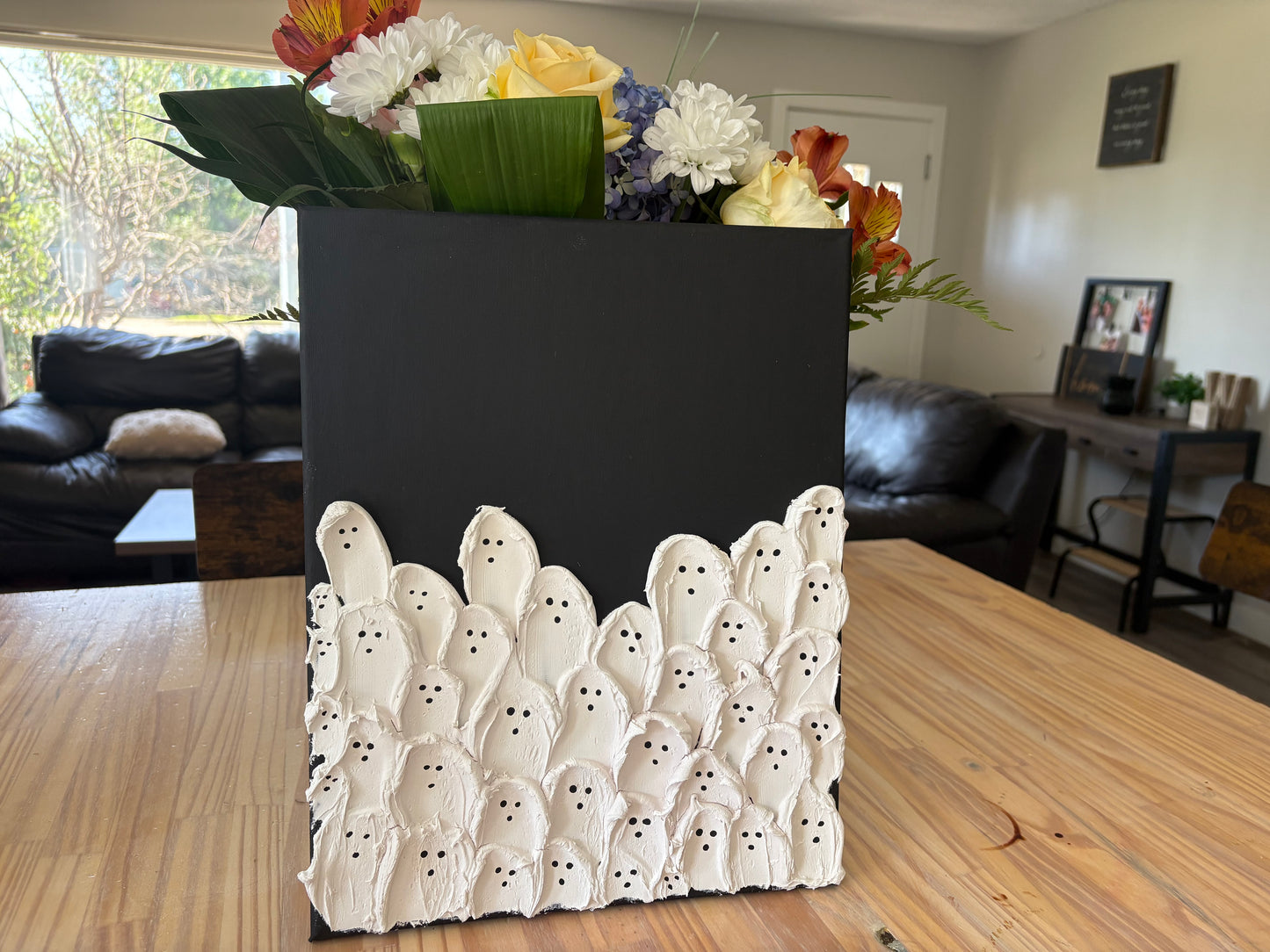 Hand Crafted Textured Ghost Black Canvas Wall Art – Made in Canada – 37 x 29 cm