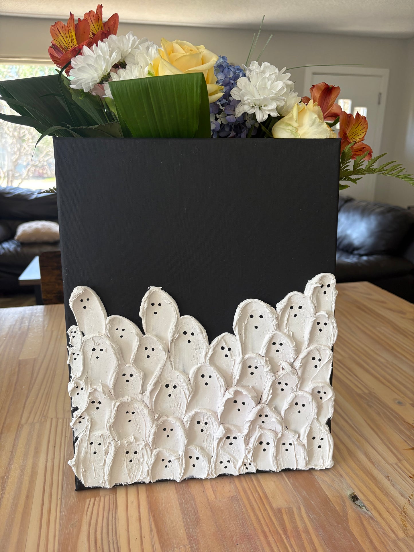 Hand Crafted Textured Ghost Black Canvas Wall Art – Made in Canada – 37 x 29 cm