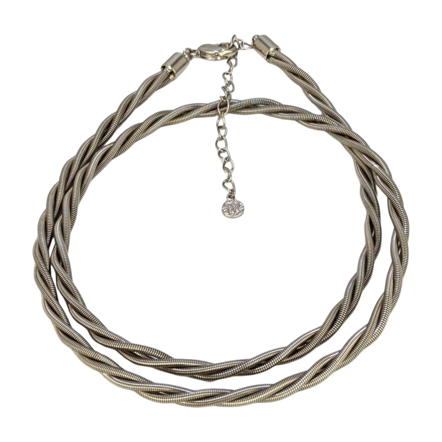 Vintage Fifth Avenue Collection Twisted Cable Necklace & Clip-On Earrings Set – Silver-Toned Jewelry with Elastic Spring Design, 1980s Style Statement