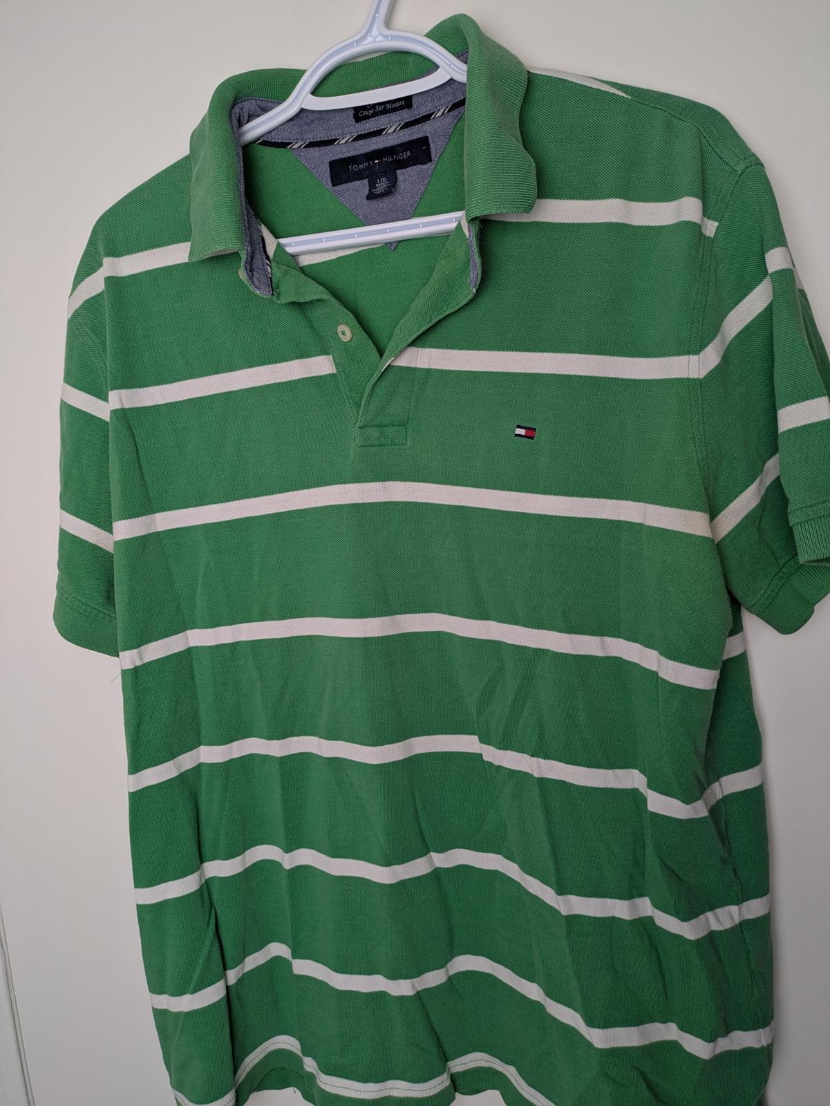 Men's L Tommy Hilfiger  Short Sleeve Collared Knit - Striped - Green, White