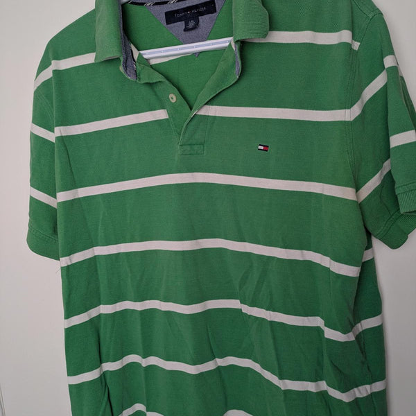 Men's L Tommy Hilfiger  Short Sleeve Collared Knit - Striped - Green, White