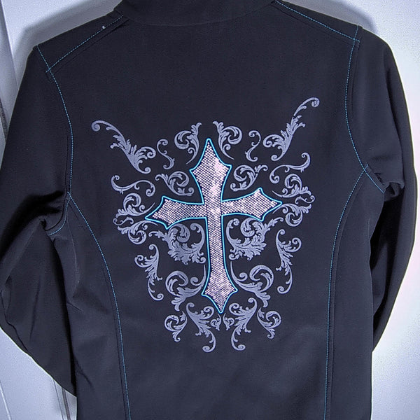 Cowgirl Hardware Women's Black Utility Jacket with Embellished Cross Design