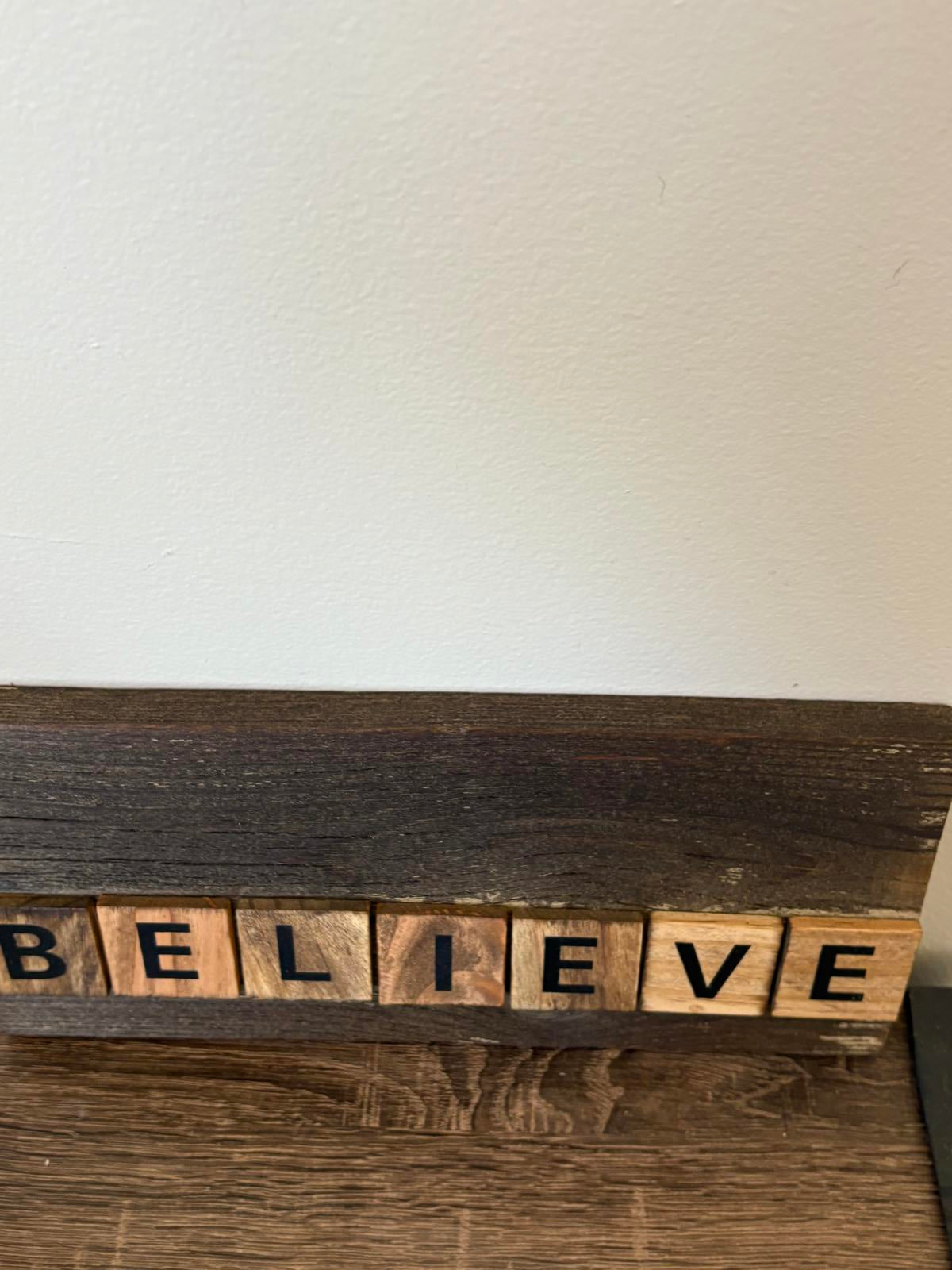 Rustic Wooden 'BELIEVE' Decorative Plaque