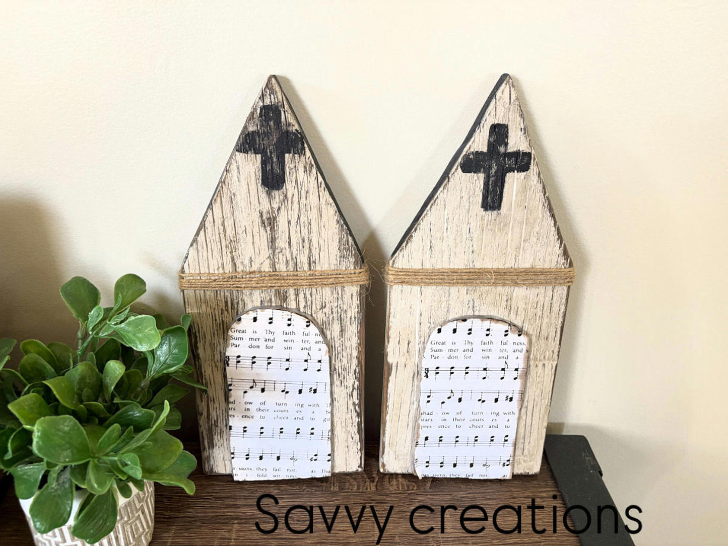 Rustic Wooden Church Decorative Accents Set of 2