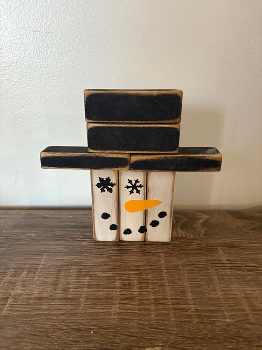 Wooden Snowman Decorative Blocks - Holiday Seasonal Props