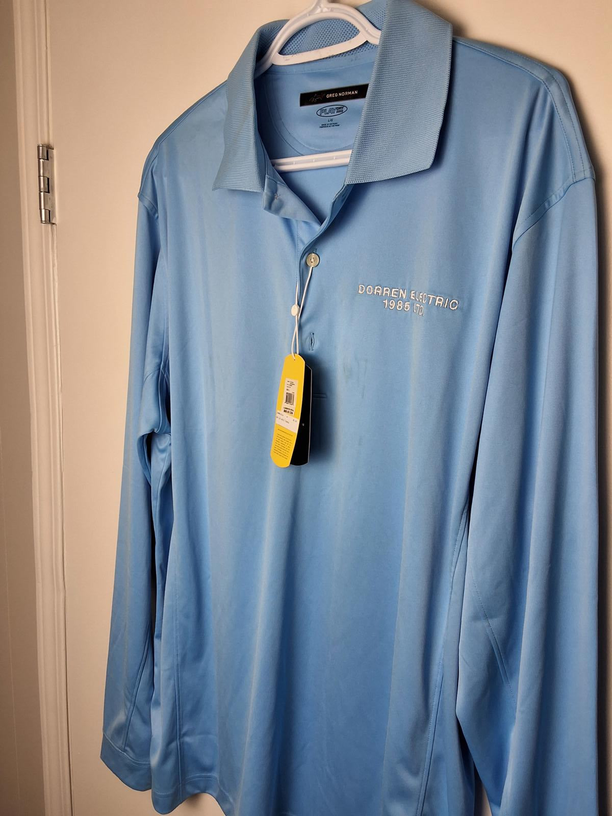 Men's L Greg Norman Play Dry Long Sleeve Golf Polo Blue