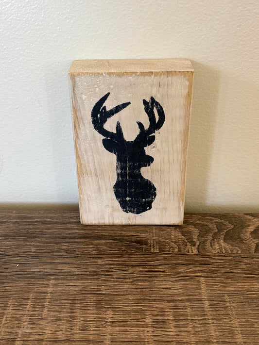 Rustic Wooden Deer Silhouette Block Decor