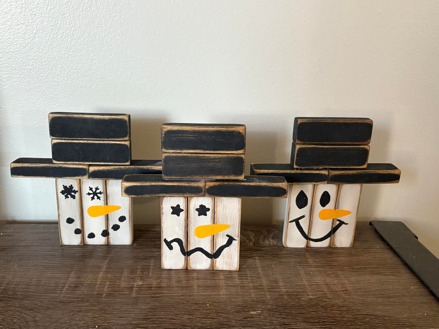 Wooden Snowman Decorative Blocks - Holiday Seasonal Props