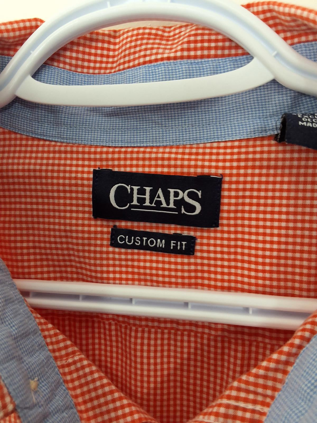 Men's L Chaps Long sleeve Button up, Custom Fit Checkered - Peach, White