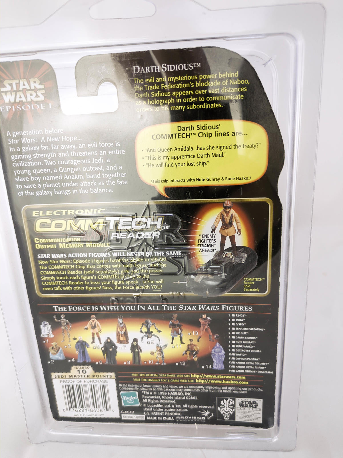 1999 Star Wars Episode I Darth Sidious Holograph Hasbro Figure with Commtech