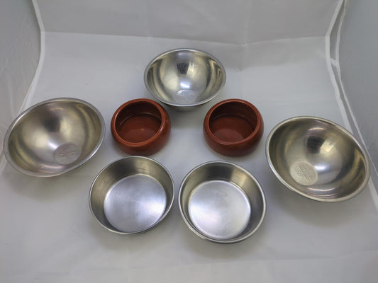 Set of 7 Stainless Steel and Clay Bowls