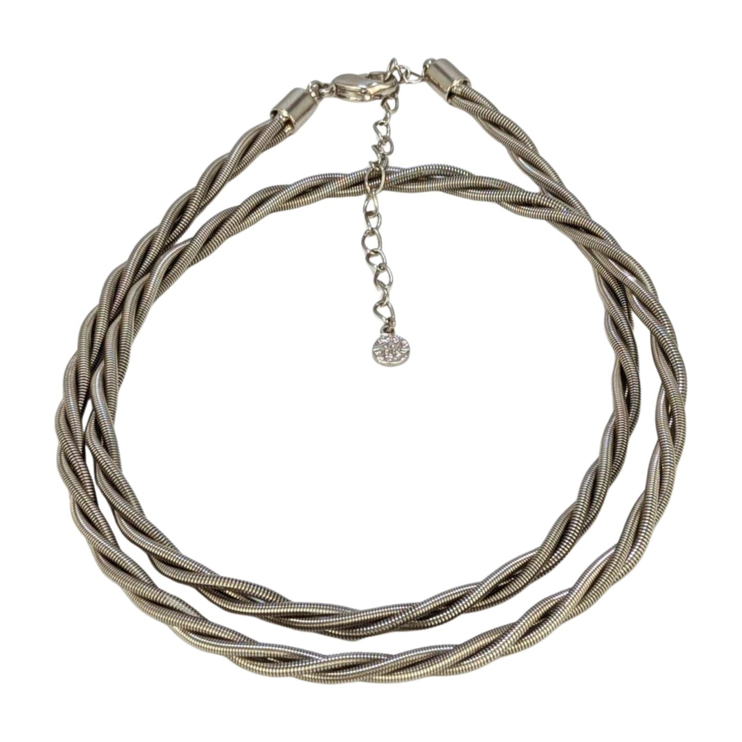 Vintage Two-Tone Ribbed Clip-On Earrings and Twisted Chain Set - Fifth Avenue